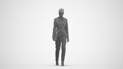 realistic 3D woman business walking, scanned archviz people for Blender and 3ds Max, three-quarter front view render
