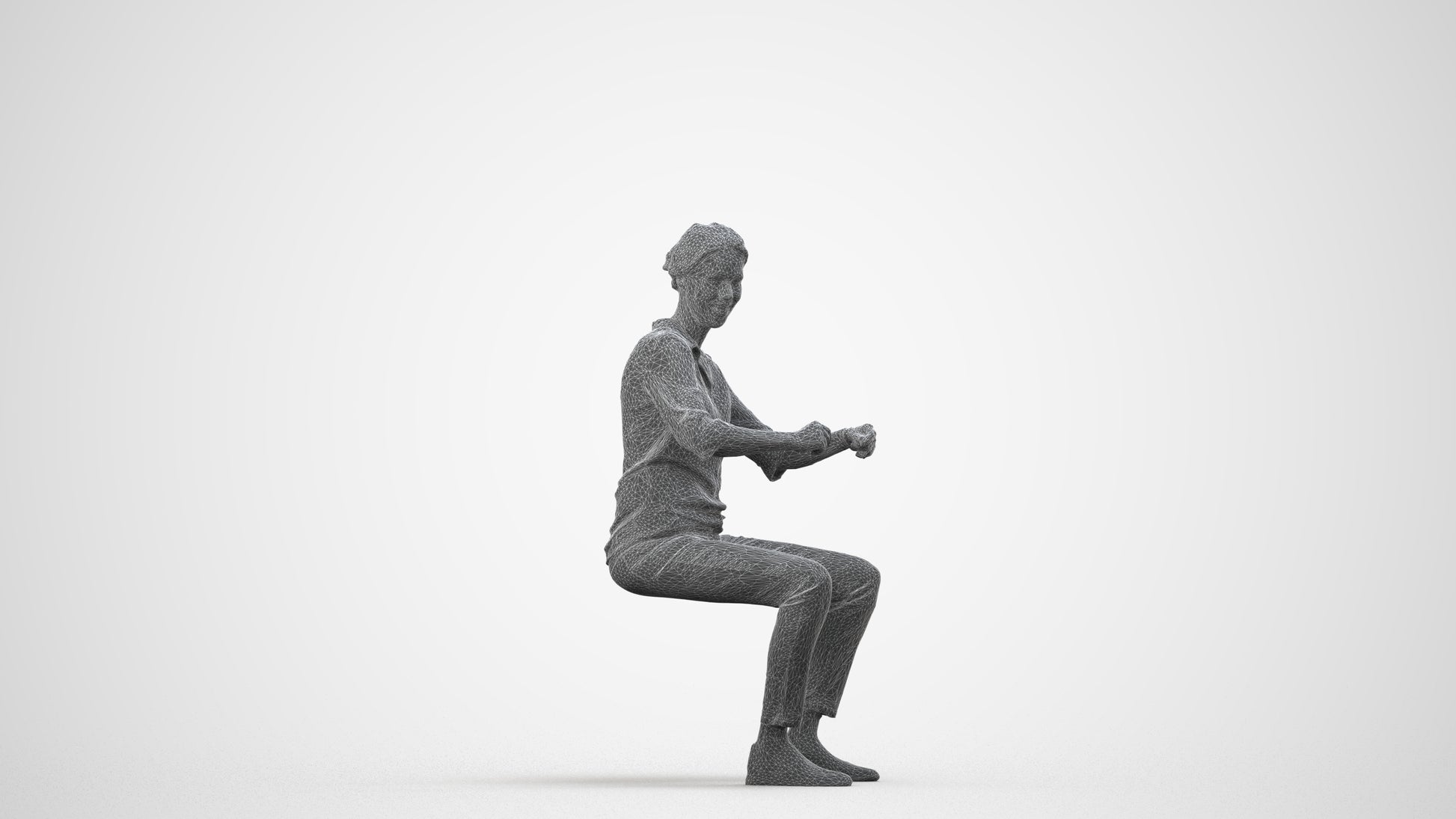 realistic 3D human woman casual sitting, archviz people FBX OBJ for Blender, wireframe side view