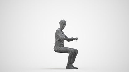 realistic 3D human woman casual sitting, archviz people FBX OBJ for Blender, wireframe side view