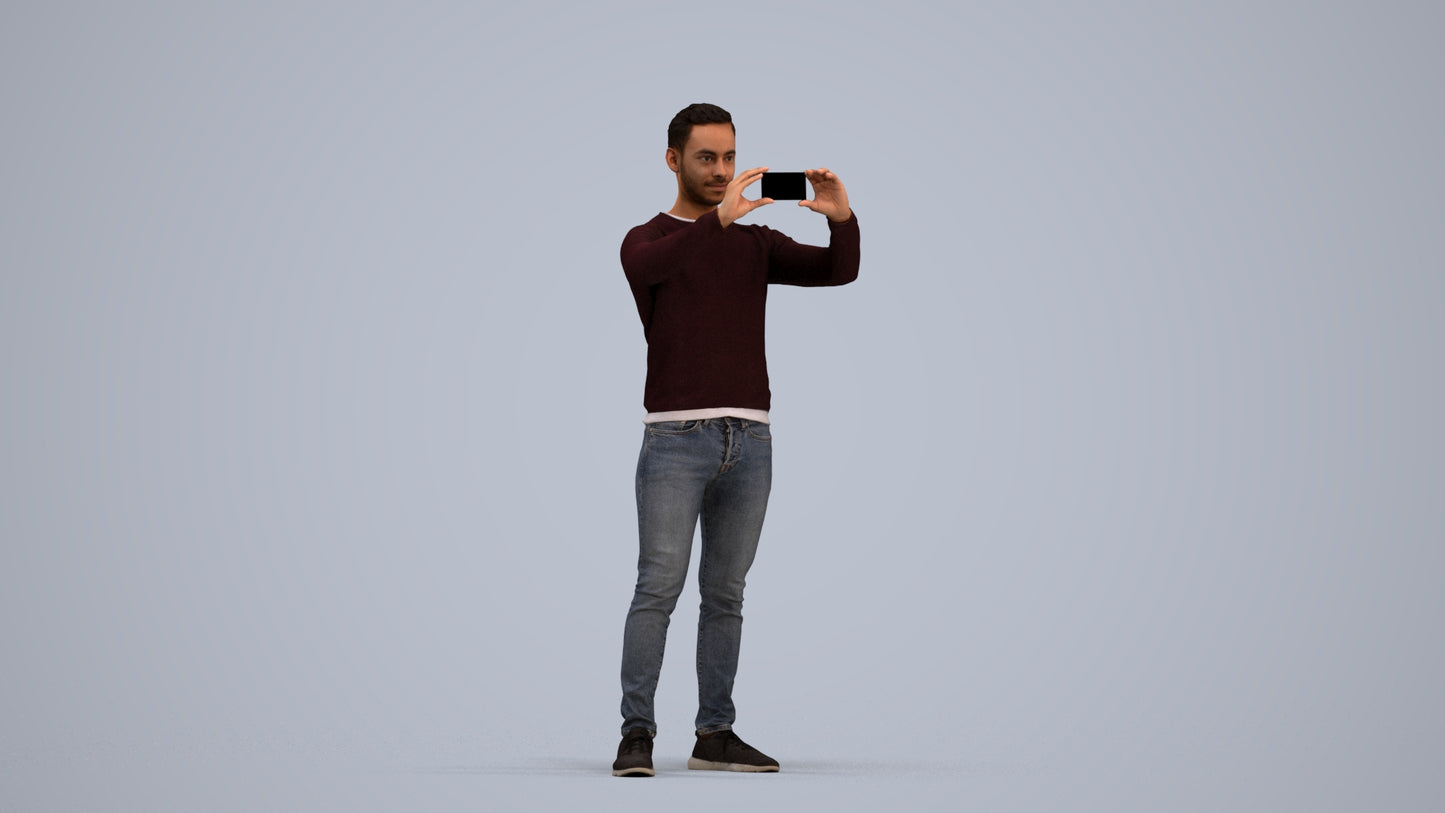 3D people model man casual standing, scanned human for 3ds Max rendering, standing pose render