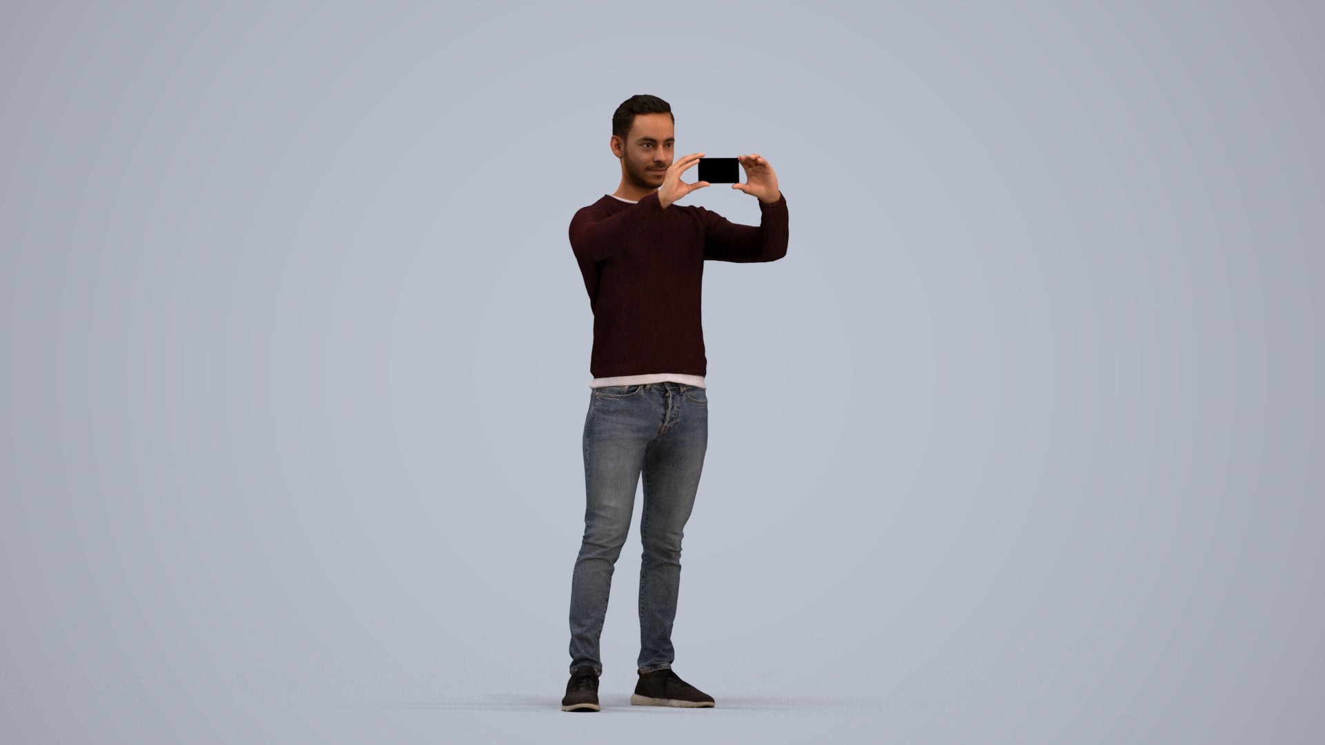 3D people model man casual standing, scanned human for 3ds Max rendering, standing pose render