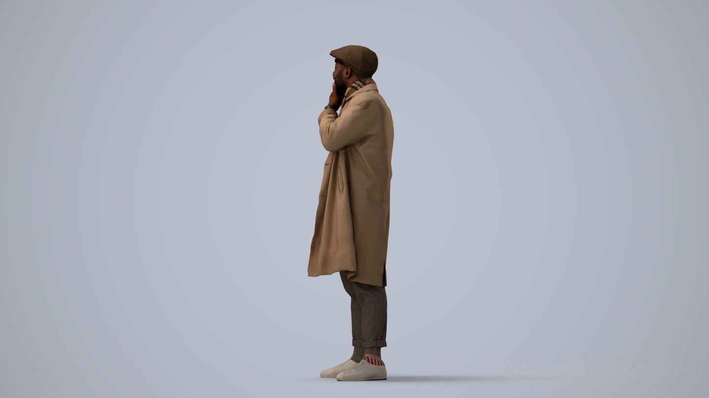 3D human model man casual standing, photogrammetry scanned person for archviz, three-quarter view render