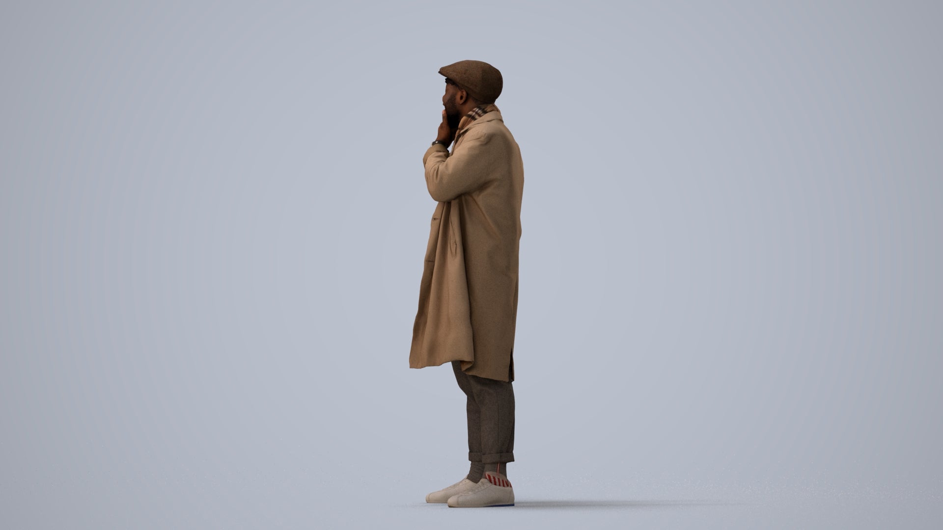 3D human model man casual standing, photogrammetry scanned person for archviz, three-quarter view render