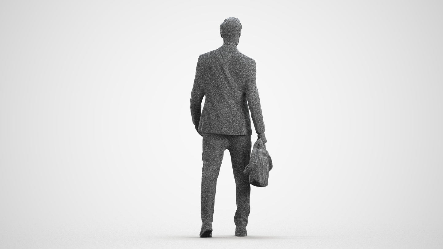 scanned 3D man formal business, photogrammetry people for Enscape and V-Ray, wireframe front view