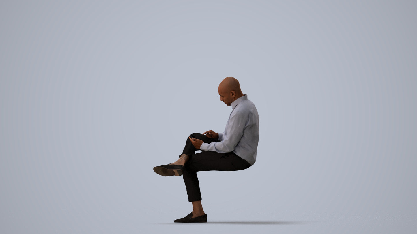 realistic 3D human man business, archviz people FBX OBJ for Blender, three-quarter view render