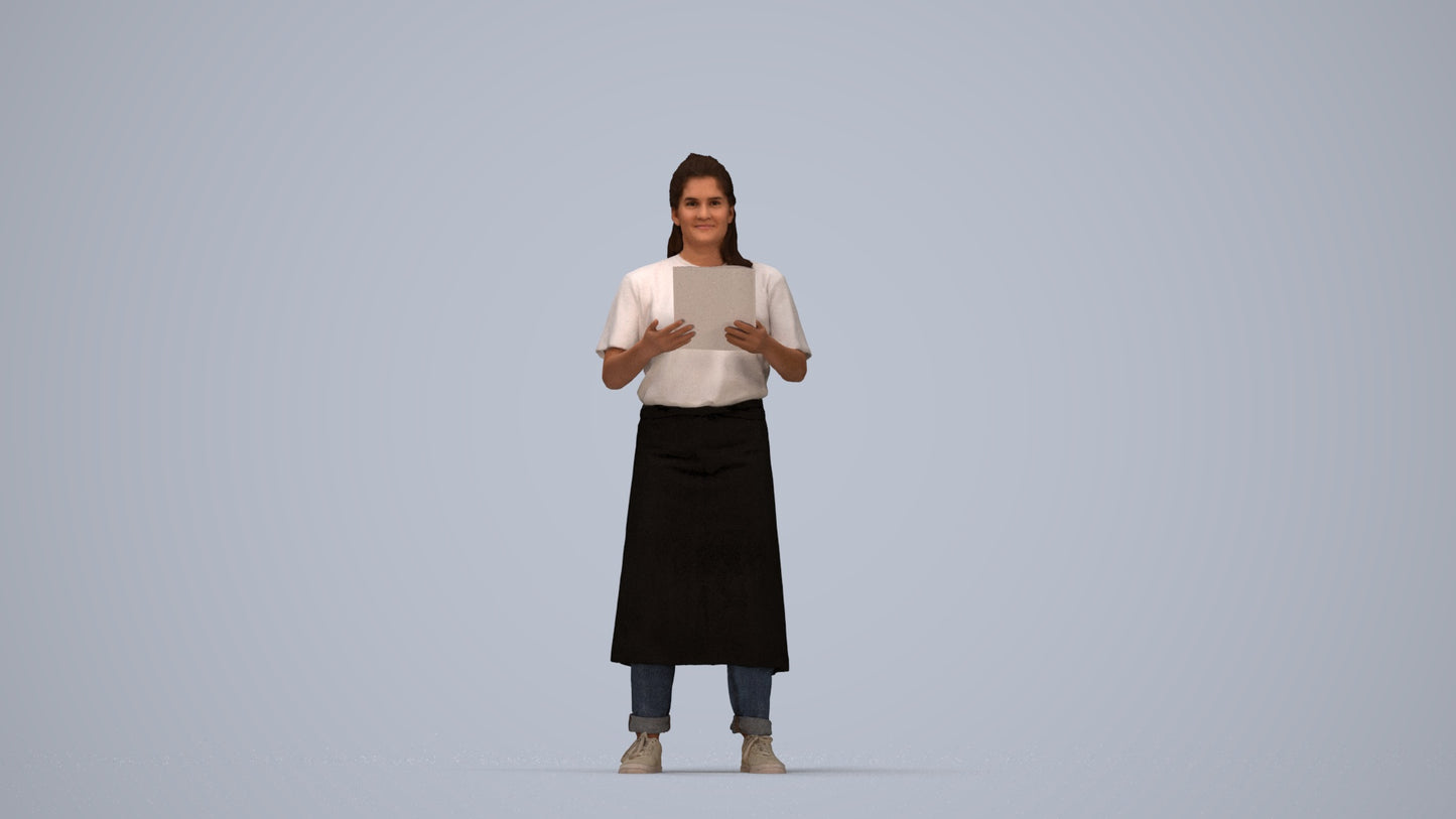 realistic 3D people woman hospitality, render-ready for V-Ray and Corona, FBX OBJ, top-down view render