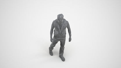 3D human model man casual walking, photogrammetry scanned person for archviz, wireframe three-quarter view