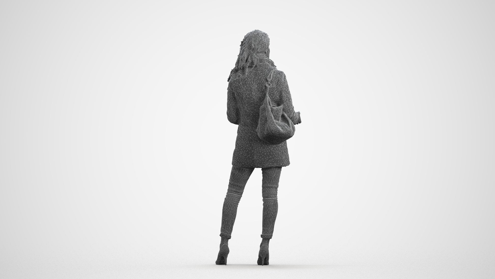 3D scanned woman standing casual, photorealistic archviz people for Enscape and SketchUp, wireframe front view