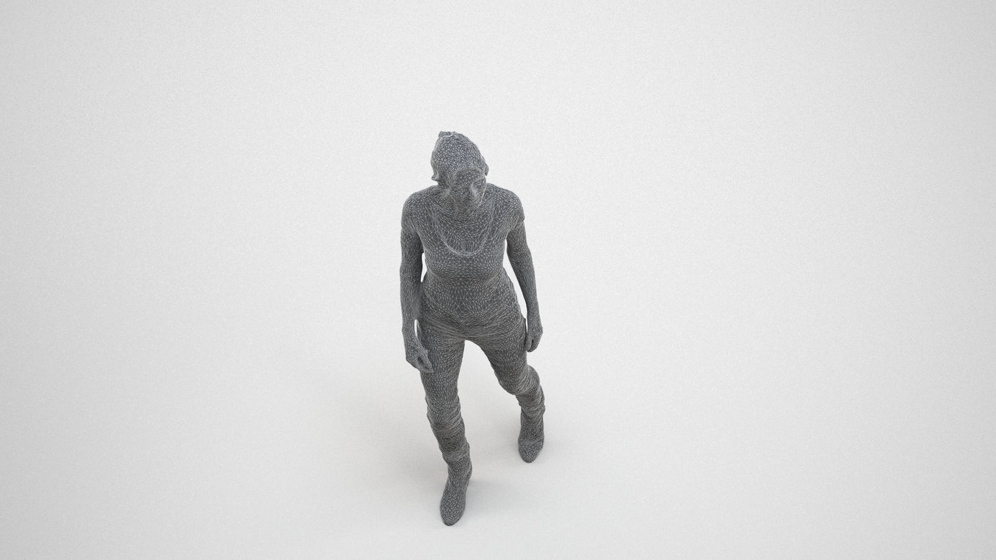 realistic 3D people senior woman casual walking, render-ready for V-Ray and Corona, FBX OBJ, wireframe three-quarter view