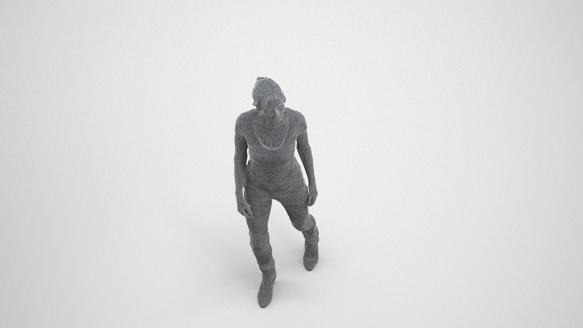 realistic 3D people senior woman casual walking, render-ready for V-Ray and Corona, FBX OBJ, wireframe three-quarter view