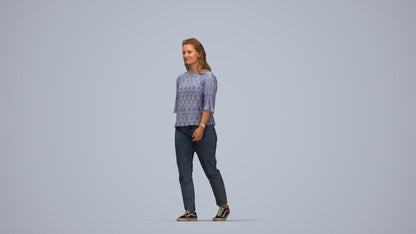 3D scanned woman walking casual, photorealistic archviz people for Enscape and SketchUp, top-down view render