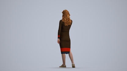 3D human model woman casual walking, photogrammetry scanned person for archviz, front view render