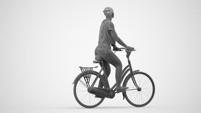 3D people model woman casual cycling, scanned human for 3ds Max rendering, wireframe side view
