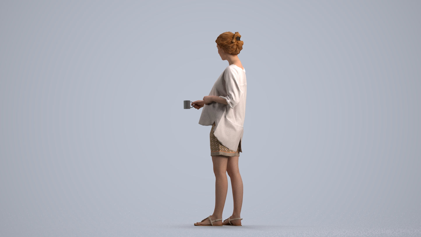 realistic 3D woman casual standing, scanned archviz people for Blender and 3ds Max, front view render