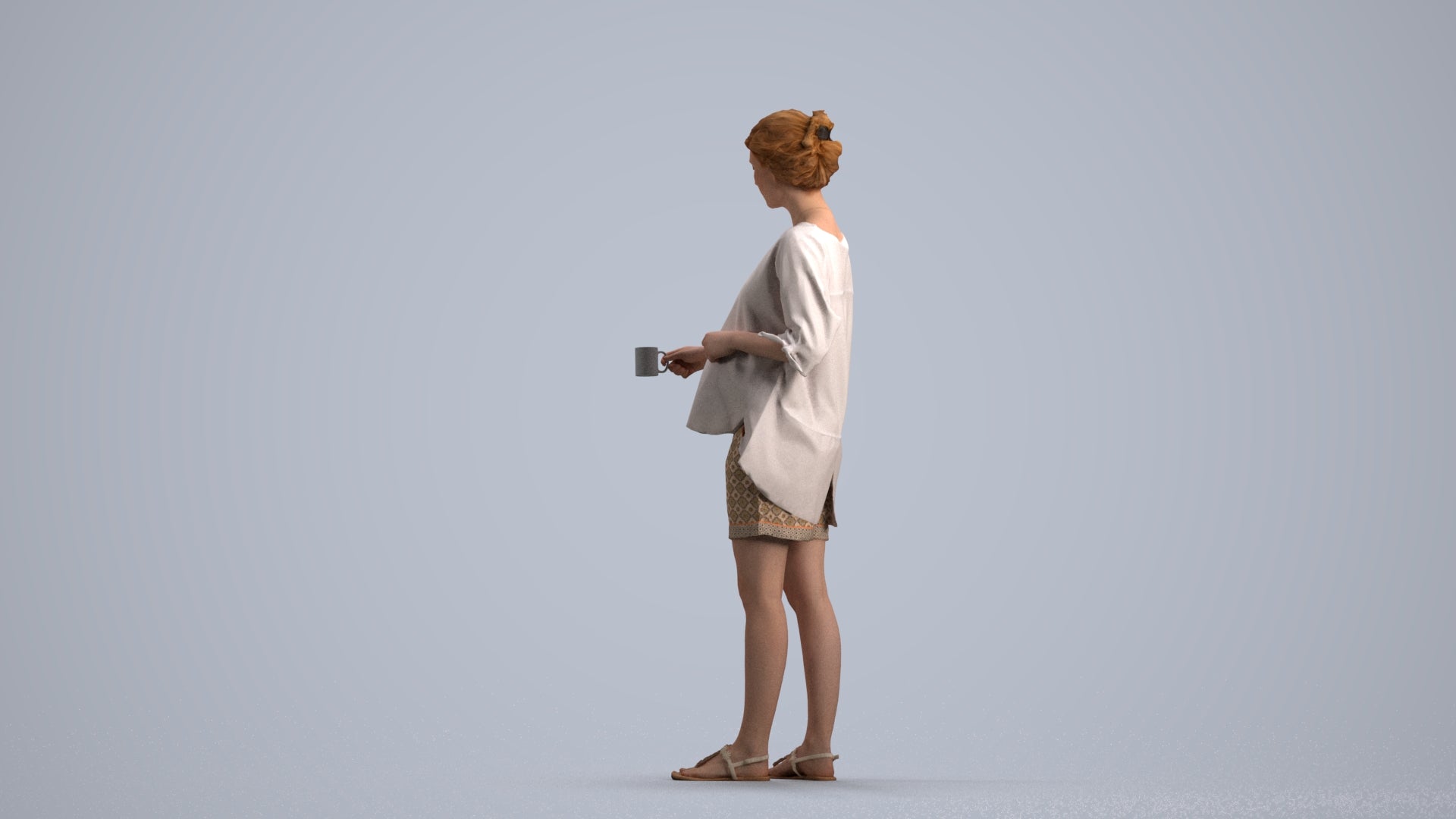 realistic 3D woman casual standing, scanned archviz people for Blender and 3ds Max, front view render