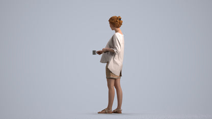 realistic 3D woman casual standing, scanned archviz people for Blender and 3ds Max, front view render