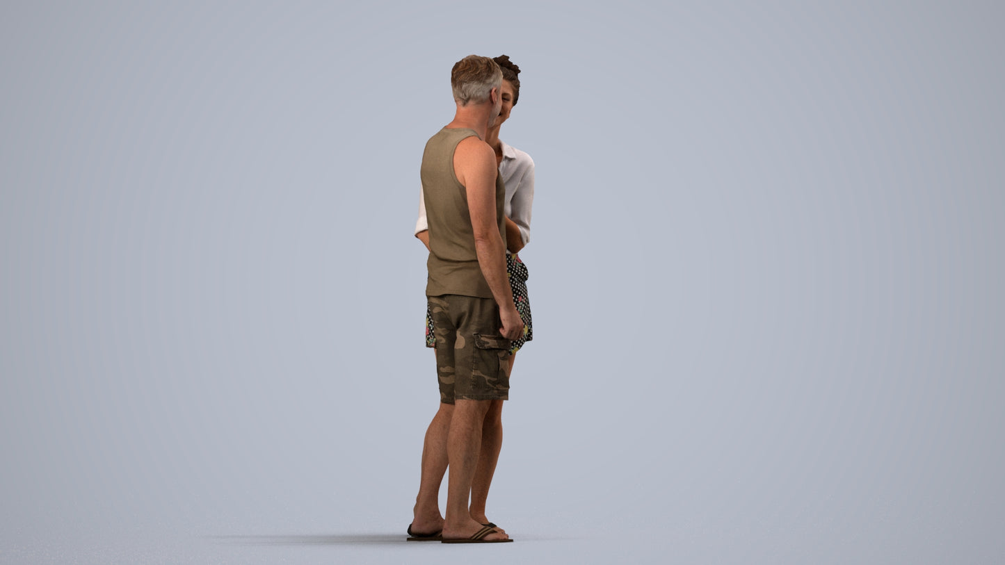 3D people model woman casual couple, scanned human for 3ds Max rendering, side view render