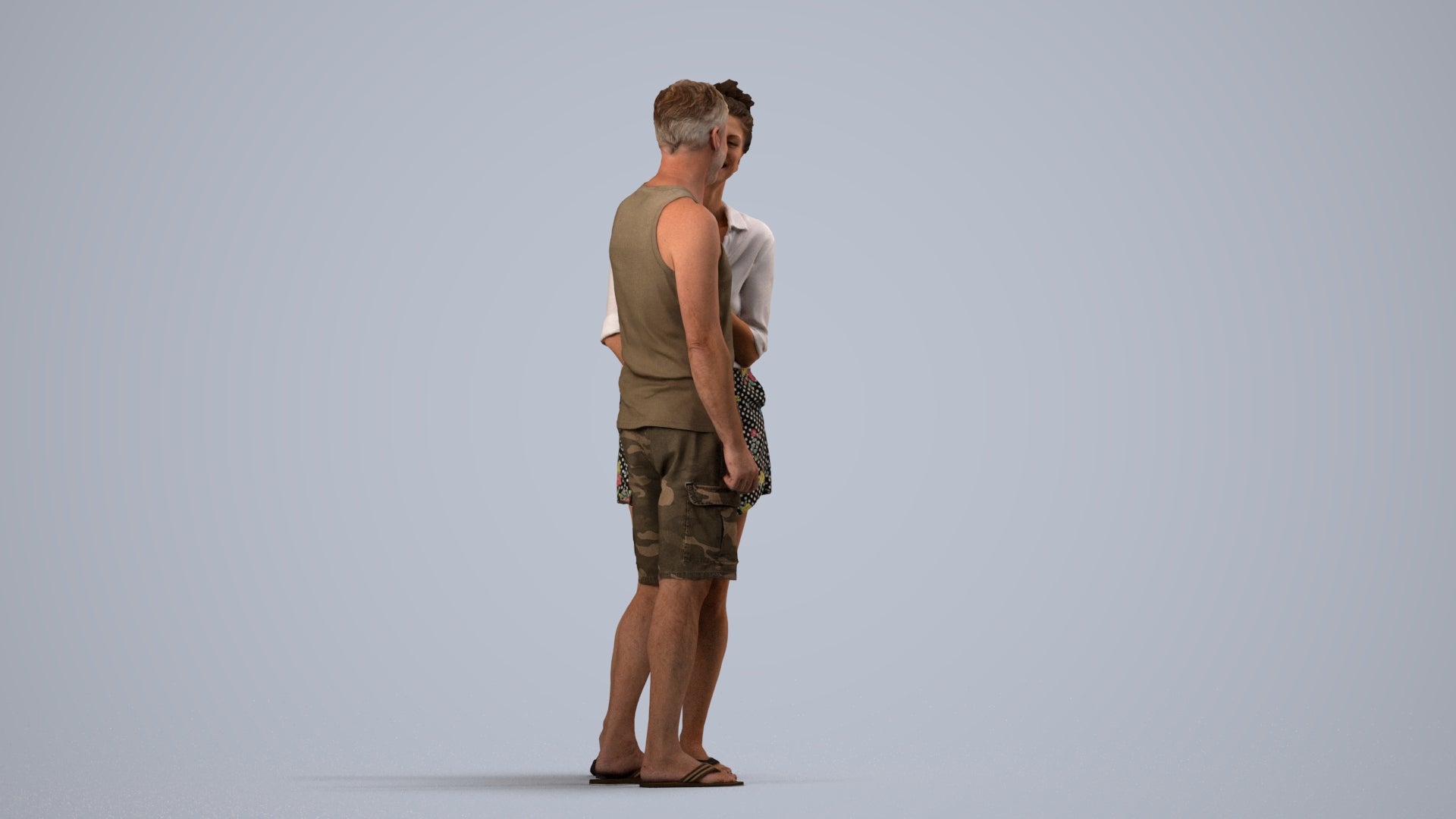 3D people model woman casual couple, scanned human for 3ds Max rendering, side view render