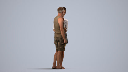 3D people model woman casual couple, scanned human for 3ds Max rendering, side view render