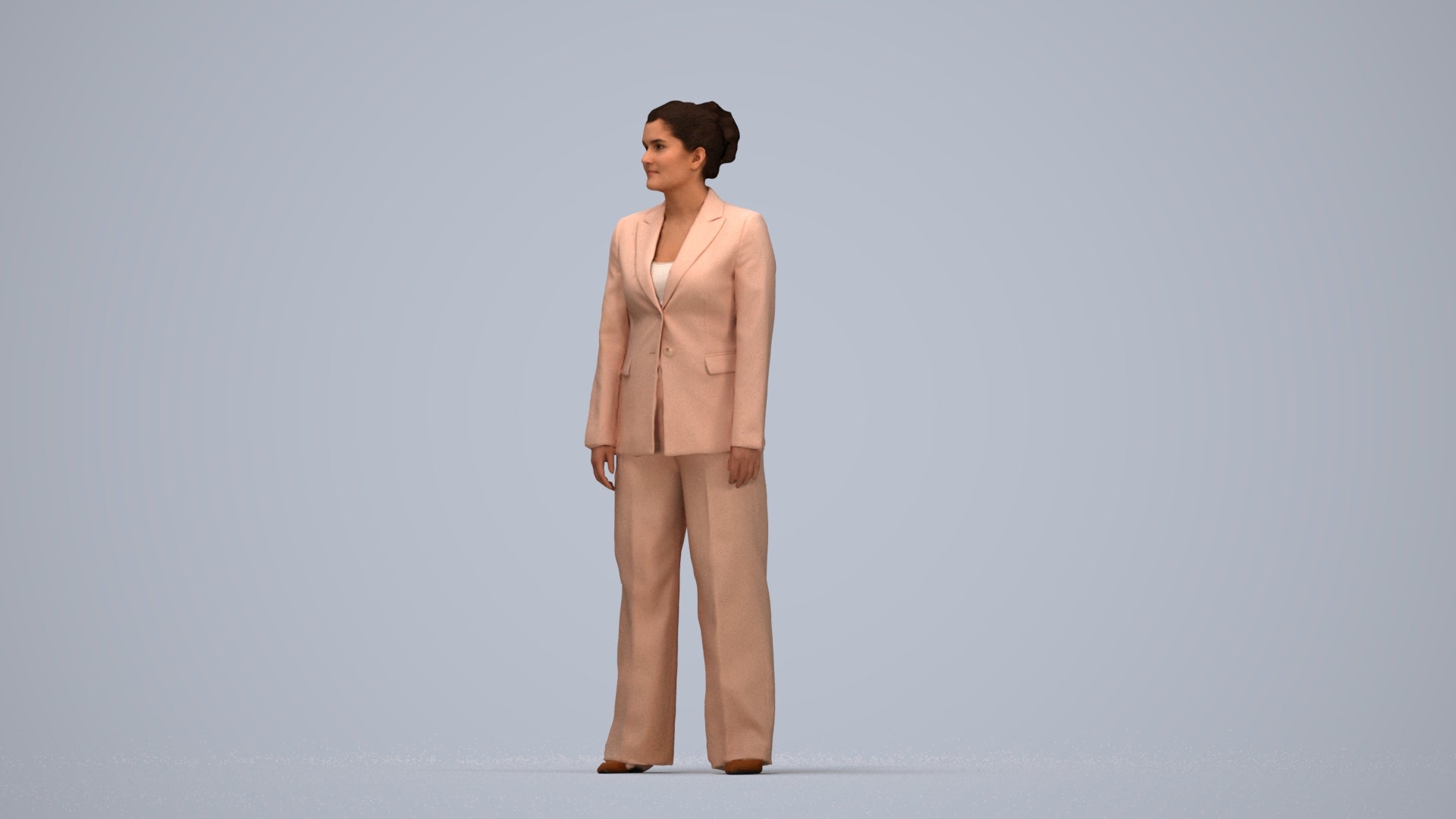 3D scanned woman standing business, photorealistic archviz people for Enscape and SketchUp, top-down view render