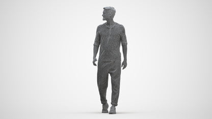 realistic 3D human man casual walking, archviz people FBX OBJ for Blender, three-quarter front view render