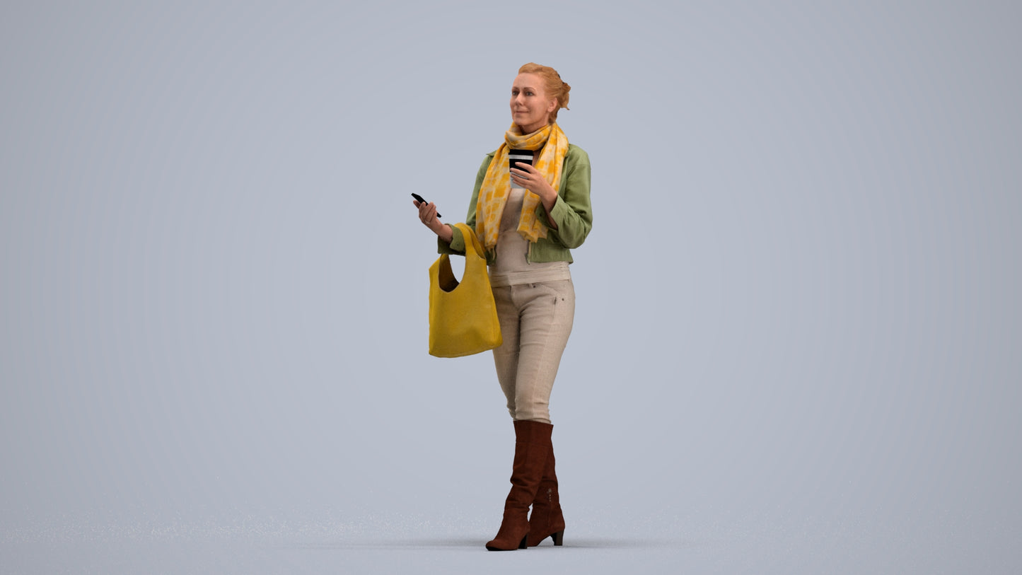 realistic 3D people woman casual standing, render-ready for V-Ray and Corona, FBX OBJ, standing pose render