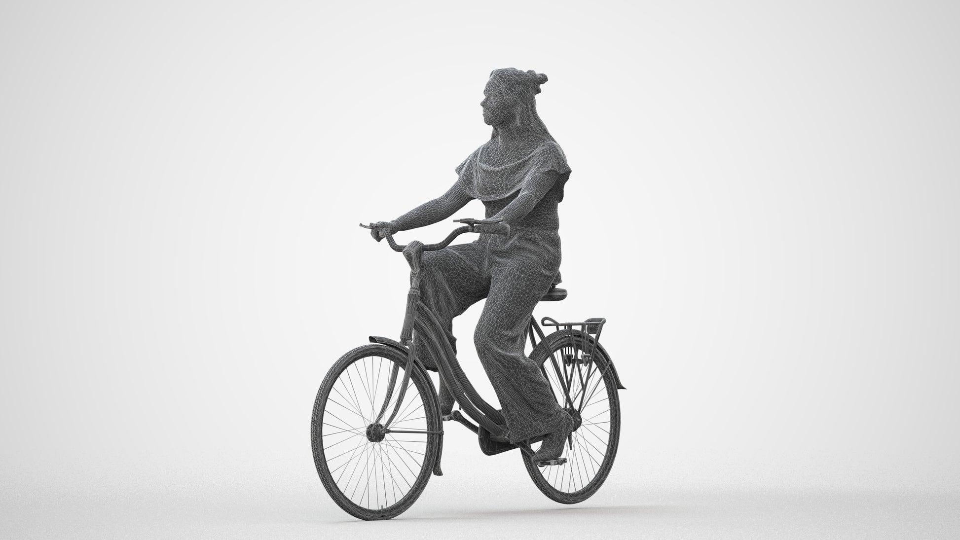 photogrammetry 3D woman casual cycling, realistic human model archviz FBX, square thumbnail