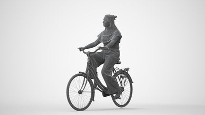 photogrammetry 3D woman casual cycling, realistic human model archviz FBX, square thumbnail
