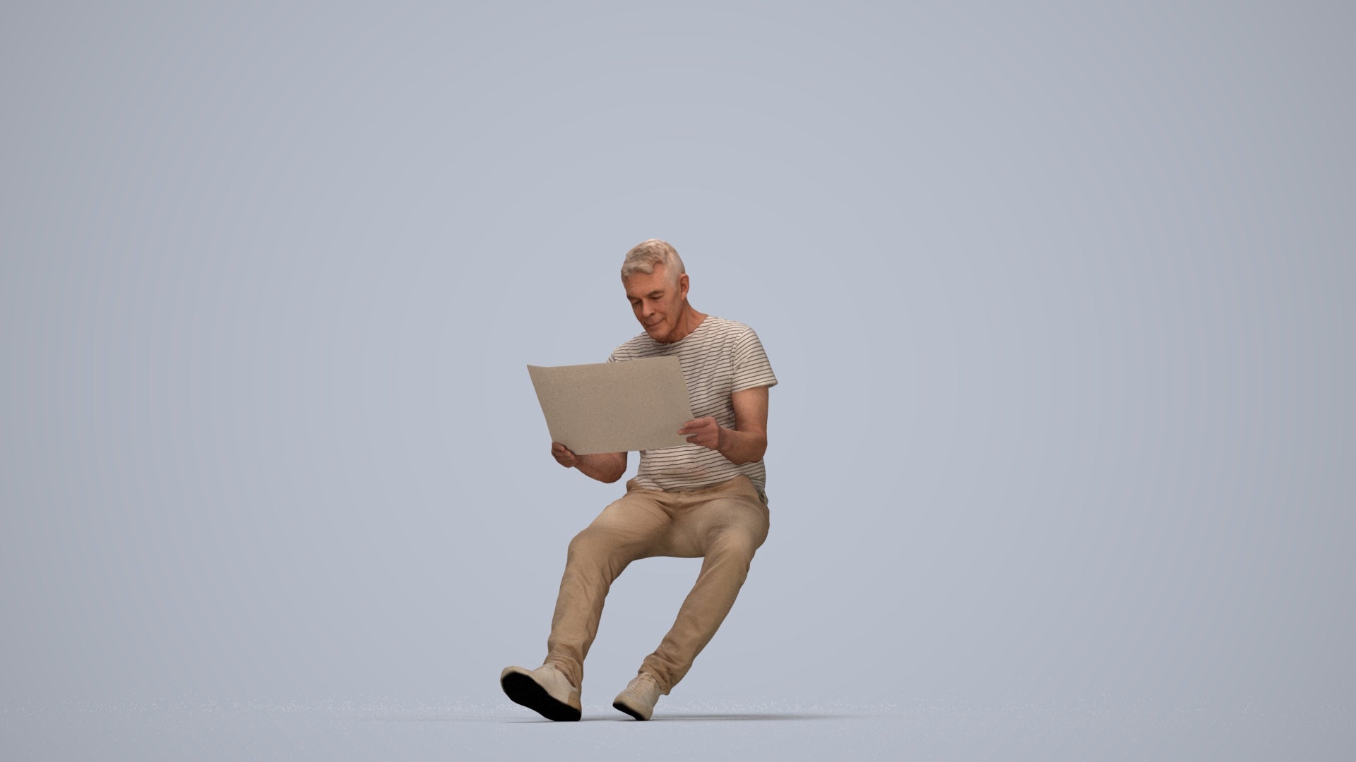 realistic 3D people senior man casual sitting, render-ready for V-Ray and Corona, FBX OBJ, top-down view render