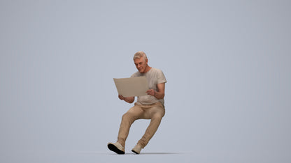 realistic 3D people senior man casual sitting, render-ready for V-Ray and Corona, FBX OBJ, top-down view render