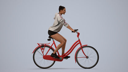 scanned 3D woman casual cycling, photogrammetry people for Enscape and V-Ray, side view render