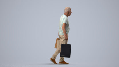 photogrammetry 3D senior man casual shopping, realistic human model archviz FBX, side view render
