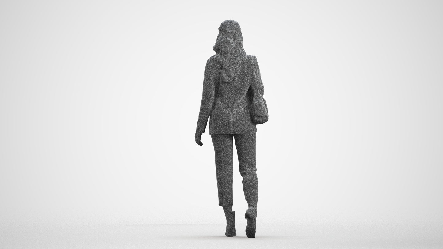 3D people model woman business walking, scanned human for 3ds Max rendering, wireframe front view