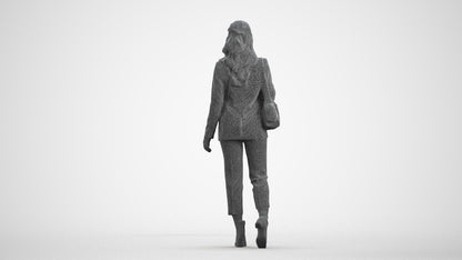 3D people model woman business walking, scanned human for 3ds Max rendering, wireframe front view