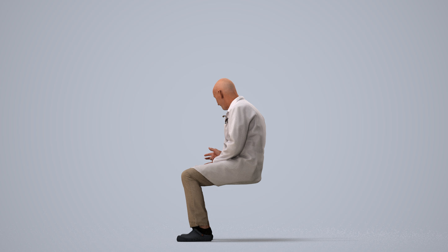 realistic 3D senior man medical, scanned archviz people for Blender and 3ds Max, three-quarter view render