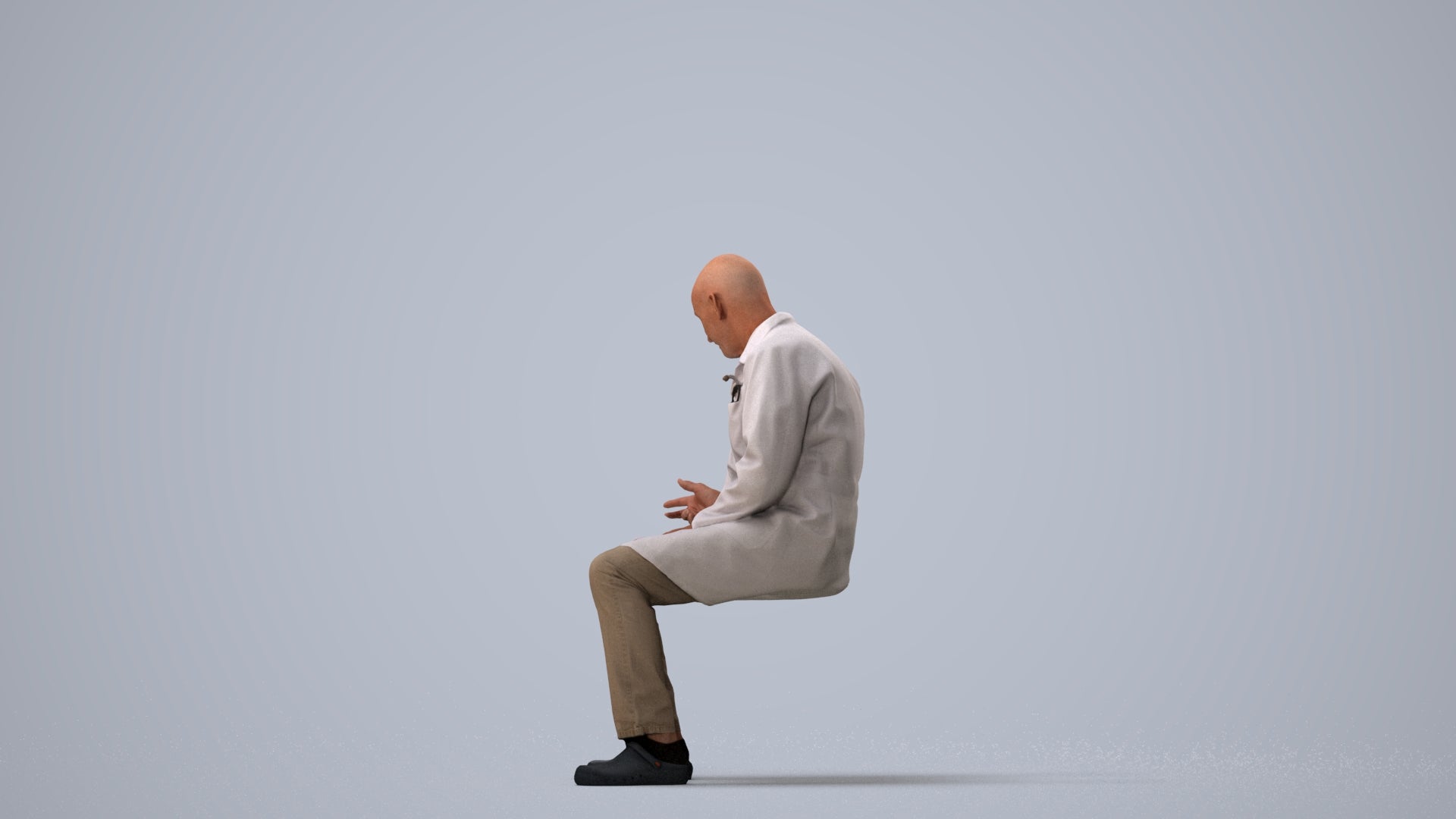 realistic 3D senior man medical, scanned archviz people for Blender and 3ds Max, three-quarter view render