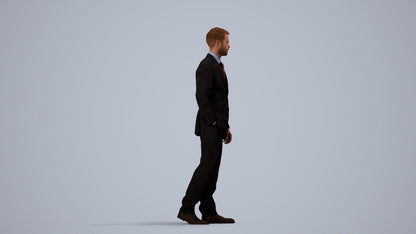 3D human model man business standing, photogrammetry scanned person for archviz, side view render