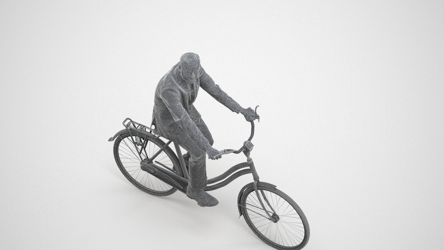 3D people model man business cycling, scanned human for 3ds Max rendering, wireframe three-quarter view