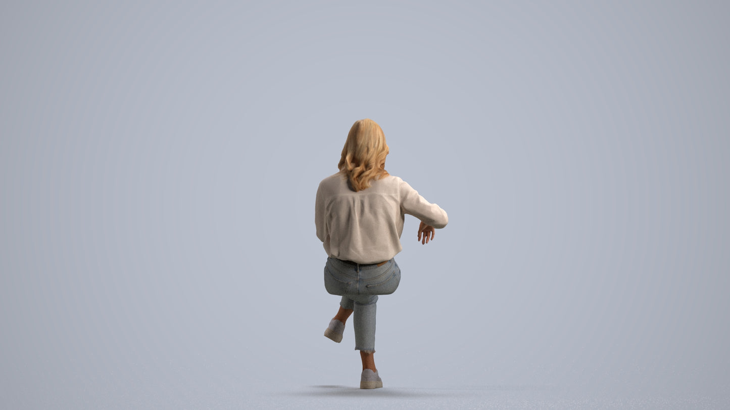 realistic 3D human woman casual sitting, archviz people FBX OBJ for Blender, front view render
