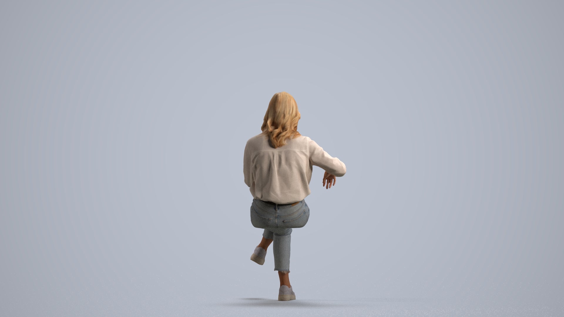 realistic 3D human woman casual sitting, archviz people FBX OBJ for Blender, front view render