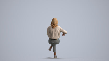 realistic 3D human woman casual sitting, archviz people FBX OBJ for Blender, front view render