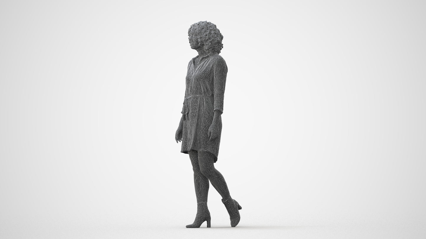 realistic 3D human woman casual walking, archviz people FBX OBJ for Blender, square thumbnail
