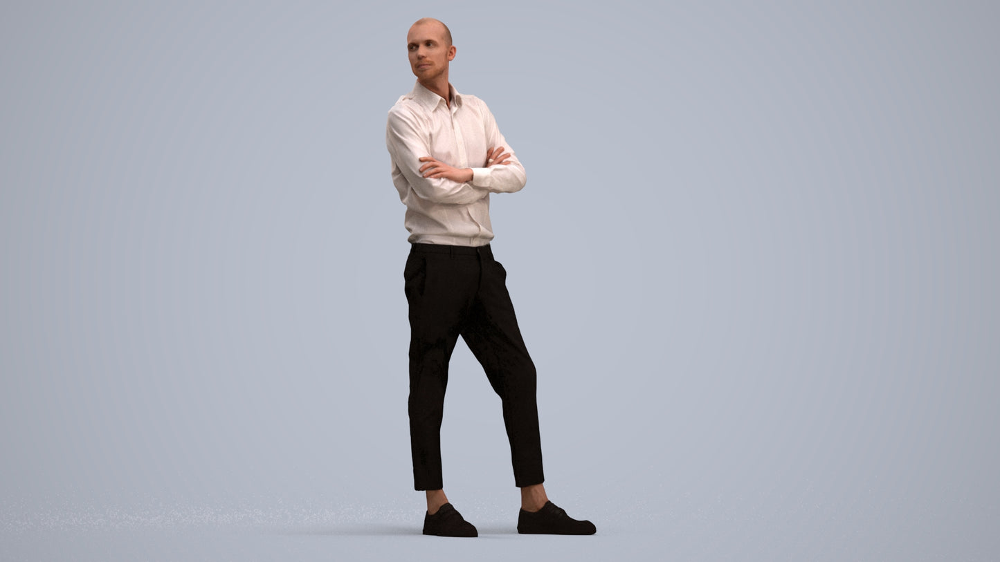 realistic 3D people man business standing, render-ready for V-Ray and Corona, FBX OBJ, standing pose render