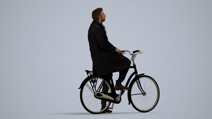 3D scanned man cycling business, photorealistic archviz people for Enscape and SketchUp, side view render