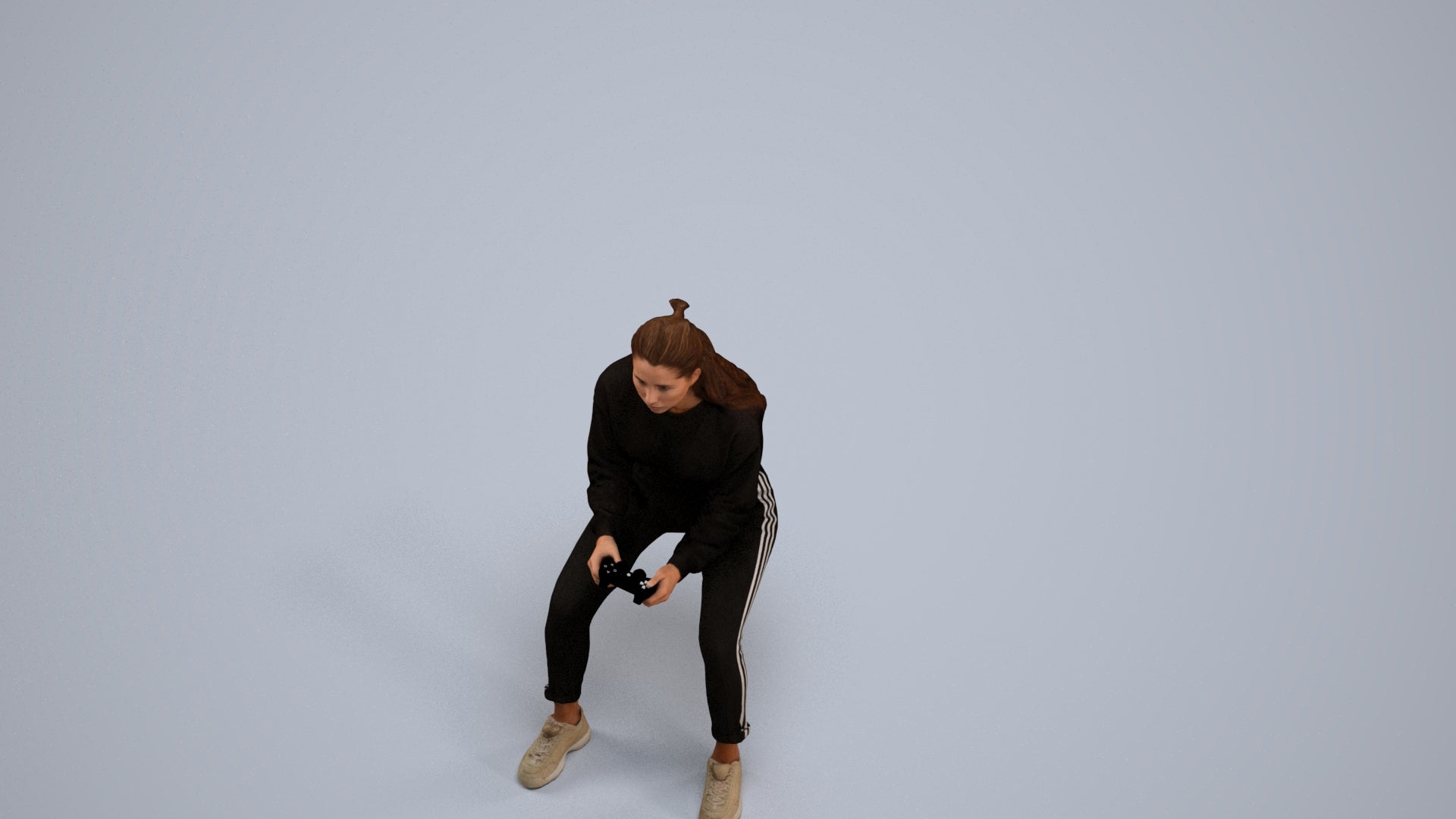 3D scanned woman sitting, photorealistic archviz people for Enscape and SketchUp, back view render