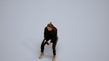 3D scanned woman sitting, photorealistic archviz people for Enscape and SketchUp, back view render