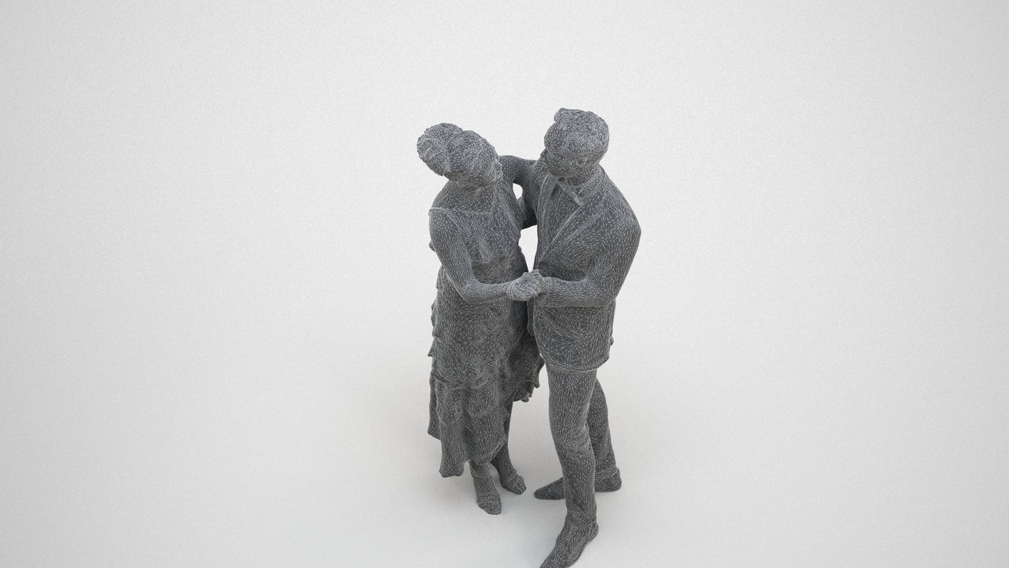 scanned 3D woman formal dancing, photogrammetry people for Enscape and V-Ray, wireframe three-quarter view