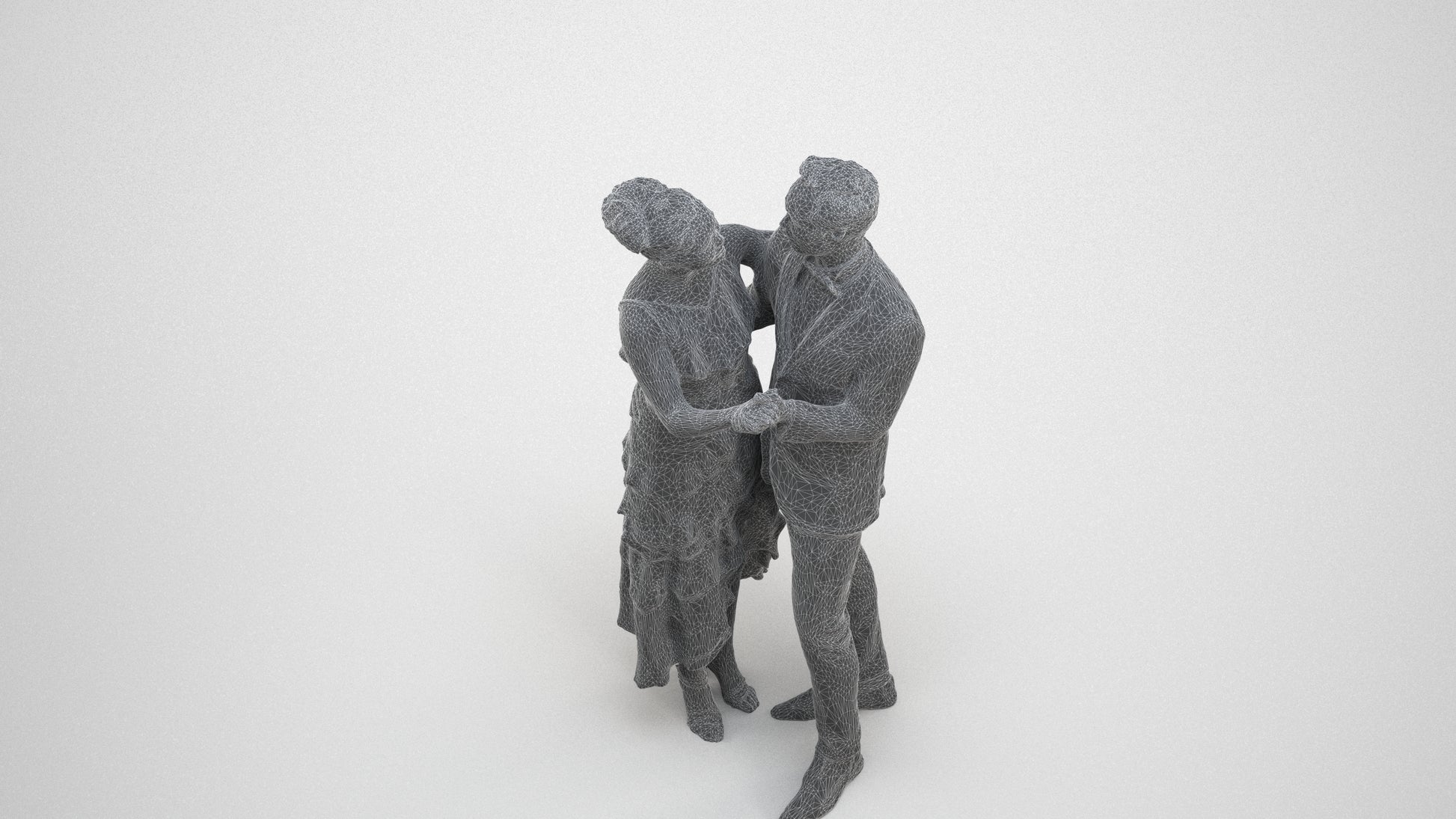 scanned 3D woman formal dancing, photogrammetry people for Enscape and V-Ray, wireframe three-quarter view