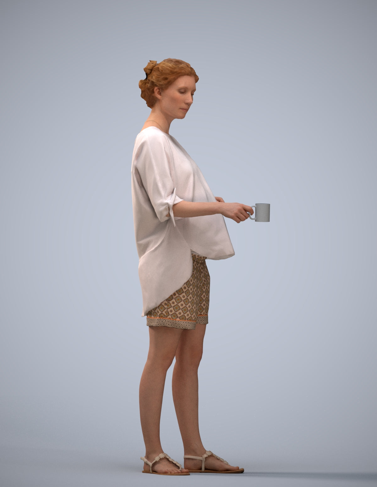 realistic 3D woman casual standing, scanned archviz people for Blender and 3ds Max