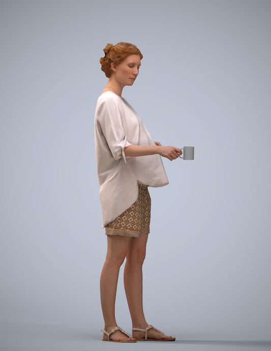 realistic 3D woman casual standing, scanned archviz people for Blender and 3ds Max